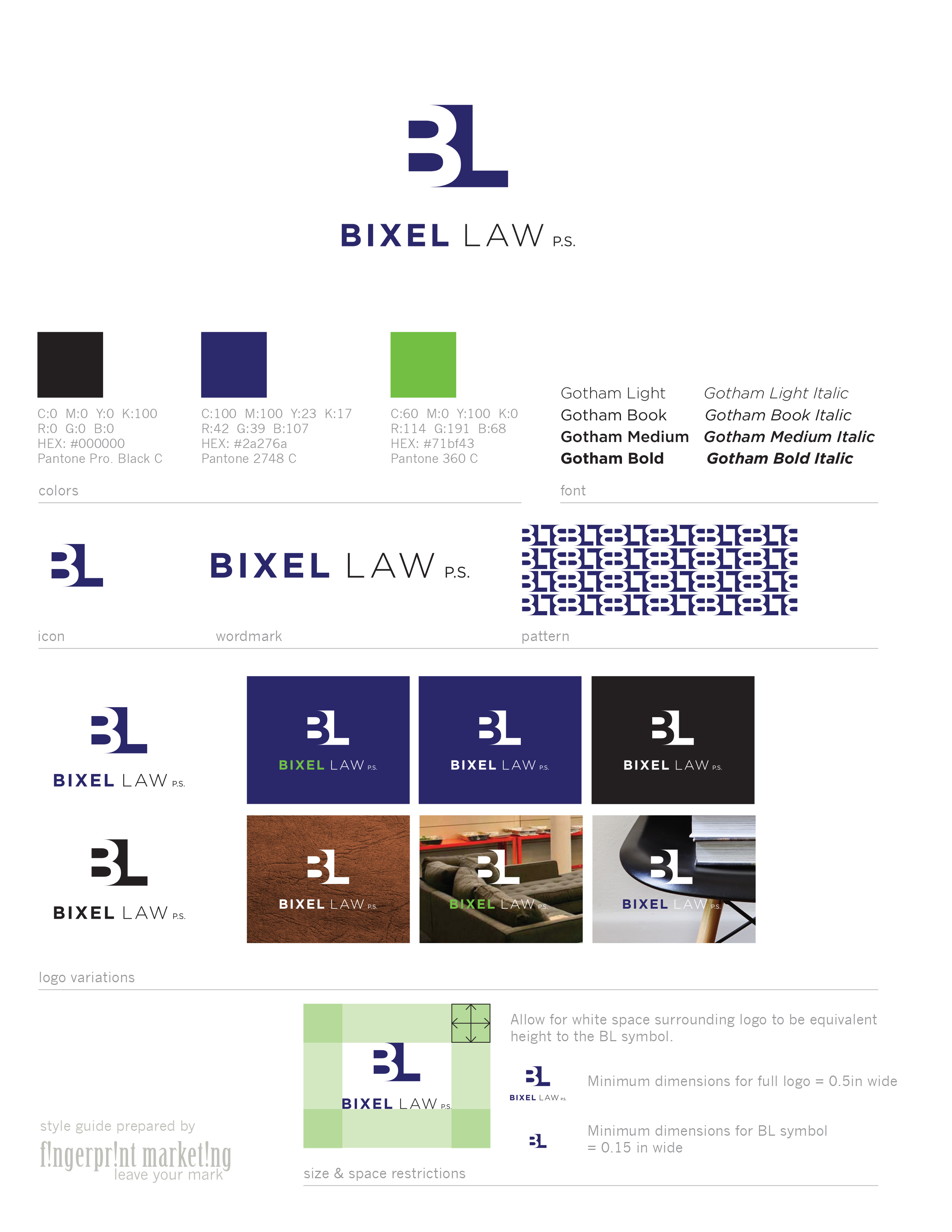 Bixel Law Style Guide | Graphic Design | Fingerprint Marketing (2015)