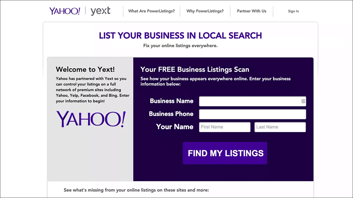 yahoo listings