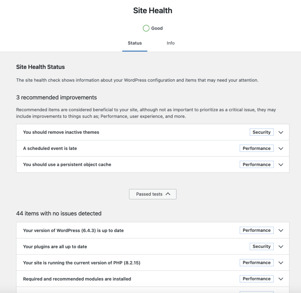 Site health check example.